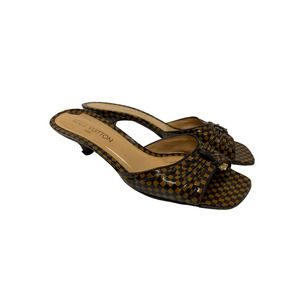 Louis Vuitton Sz 40.5 US 10.5 Mule Damier Gold Charm Kitten Heel Sandal Brown
